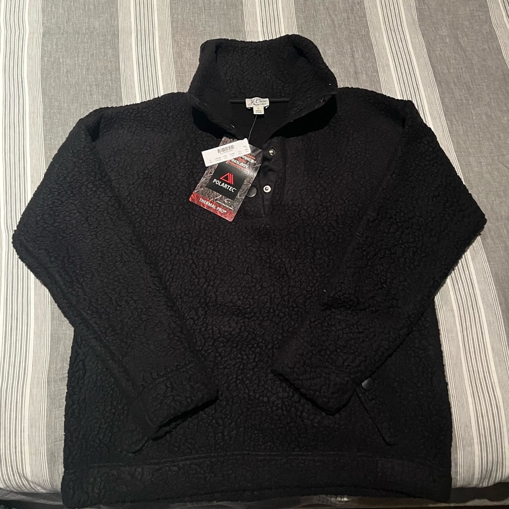 J. Crew Black Sherpa Button Front Sweatshirt Size S $60 NWT